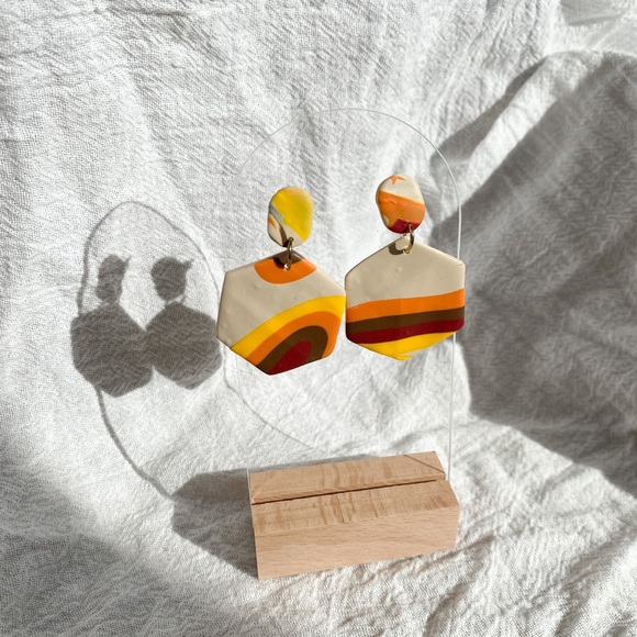 Handmade Retro 70s Geometric Earrings - Picture 2 of 7